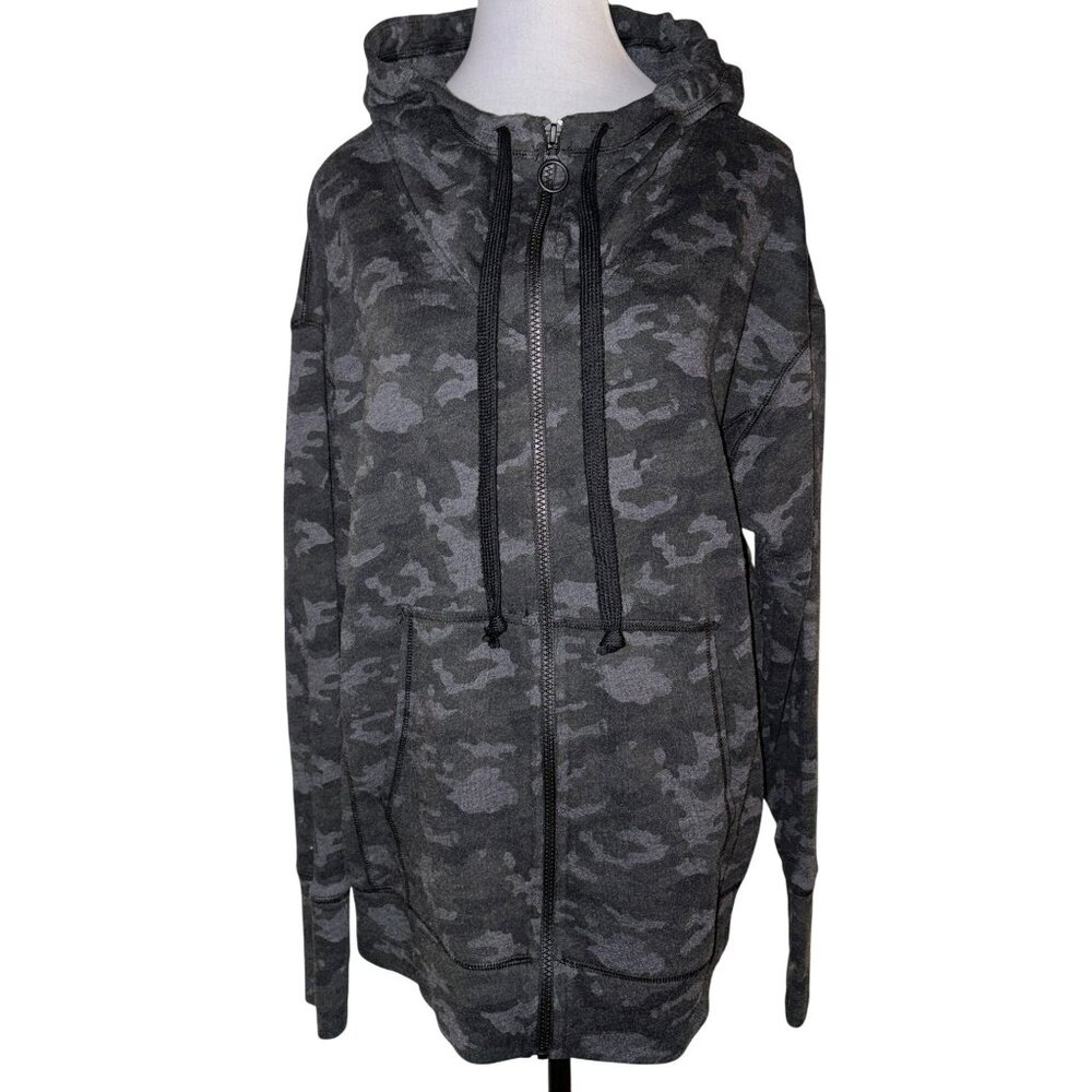 Fabletics  Camo Zip-Up Oversized Hoodie Jacket Dark Gray Size Small